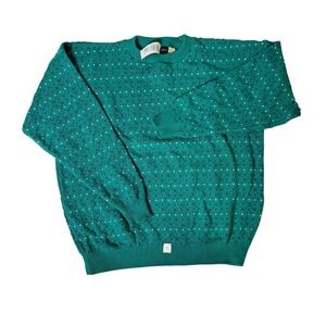 Mens XL Vintage Warren Scott Knit Sweater Crew Neck Patterned Green NEW‎ Holiday